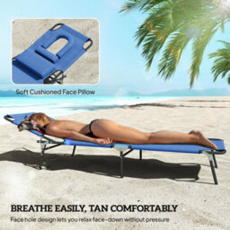 Outsunny Folding Sun Lounger Reclining Chair W/ Pillow Reading Hole Blue - thumbnail 7