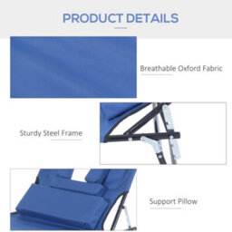 Outsunny Folding Sun Lounger Reclining Chair W/ Pillow Reading Hole Blue - thumbnail 6