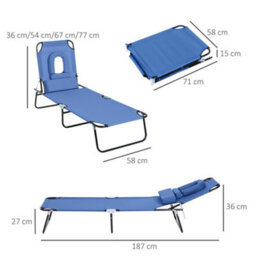 Outsunny Folding Sun Lounger Reclining Chair W/ Pillow Reading Hole Blue - thumbnail 3
