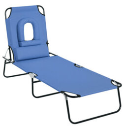 Outsunny Folding Sun Lounger Reclining Chair W/ Pillow Reading Hole Blue - thumbnail 2