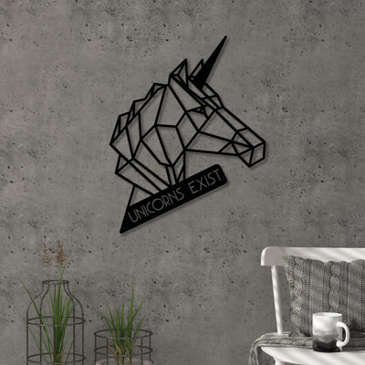 Decortie Modern Metal Wall Art Unicorn Theme Home Ornament Decorative Minimalist Design Hanging Wall Sculpture, Black - image 1