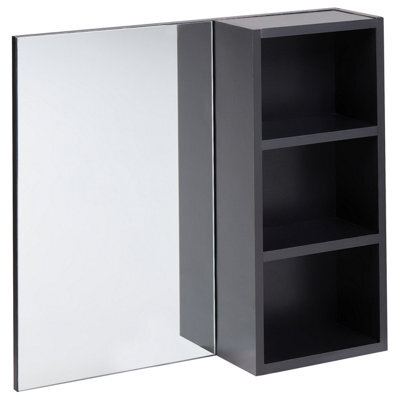 Beliani Bathroom Wall Mounted Mirror Cabinet Joinville 60 Cm Black - image 1