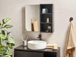 Beliani Bathroom Wall Mounted Mirror Cabinet Joinville 60 Cm Black - thumbnail 2