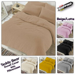 Chilimilii Teddy Bear Fleece Duvet Quilt Cover With Pillowcases Soft Warm Cosy Bedding Set (Beig/latte)