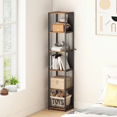 Tall Shelving Unit Bookcase 5 Tier Slim Industrial Storage - image 1