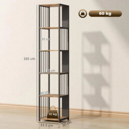 Tall Shelving Unit Bookcase 5 Tier Slim Industrial Storage - thumbnail 2