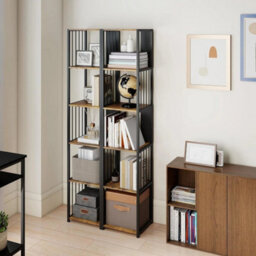 Tall Shelving Unit Bookcase 5 Tier Slim Industrial Storage - thumbnail 4
