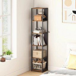 Tall Shelving Unit Bookcase 5 Tier Slim Industrial Storage - thumbnail 1