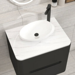 Royal Bathrooms Venice 600mm Matt Nocturne Black Wall Mounted Bathroom Countertop Vanity Unit 2 Drawer With Nova Basin - thumbnail 6