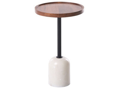 Wyld And Coco Modern Mango Wood Round Side Table With White Marble Base, 30Cm Diameter, 50Cm Height - image 1