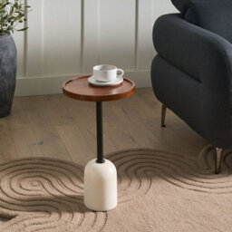 Wyld And Coco Modern Mango Wood Round Side Table With White Marble Base, 30Cm Diameter, 50Cm Height - thumbnail 2