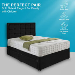 Dining Tables Dallas Matching Headboard Divan Set, 2 Drawer On Same Side With Sprung 1500 Comfort Mattress - Plush Black - Double - thumbnail 2