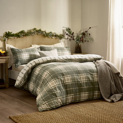 Wylder Nature Braemar Check Soft Brushed Cotton Duvet Set, Double, Green - image 1