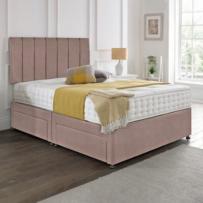 Dining Tables Oslo Matching Headboard Divan Set, 2 Drawer On Same Side With Sprung 1500 Comfort Mattress - Plush Dusty Pink - King - image 1