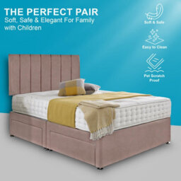 Dining Tables Oslo Matching Headboard Divan Set, 2 Drawer On Same Side With Sprung 1500 Comfort Mattress - Plush Dusty Pink - King - thumbnail 2