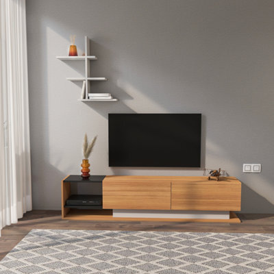 Decorotika Decortika Liza Modern Tv Stand Tv Unit With Storage Teak & Black White - image 1