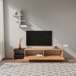Decorotika Decortika Liza Modern Tv Stand Tv Unit With Storage Teak & Black White - thumbnail 4