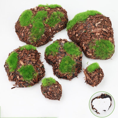 6 Pack 6 - Piece Artificial Moss Rocks, Decorative Fake Mossy Rock, Artificial Plants, Assorted Sizes - image 1