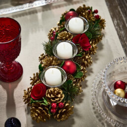Dibor Berries And Baubles Red Triple Table Centrepiece Christmas Decoration Candle Holder Tealight Holder 39Cm - thumbnail 1
