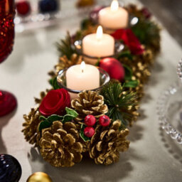Dibor Berries And Baubles Red Triple Table Centrepiece Christmas Decoration Candle Holder Tealight Holder 39Cm - thumbnail 3