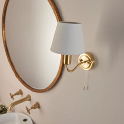 Anson Lighting Carwyn Brushed Gold Effect And Ivory Linen Shade 1 Light Bathroom Wall Light - thumbnail 7