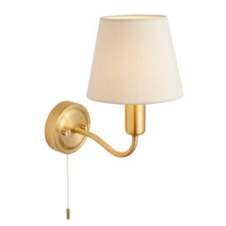 Anson Lighting Carwyn Brushed Gold Effect And Ivory Linen Shade 1 Light Bathroom Wall Light - thumbnail 2
