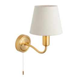 Anson Lighting Carwyn Brushed Gold Effect And Ivory Linen Shade 1 Light Bathroom Wall Light - thumbnail 3