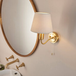 Anson Lighting Carwyn Brushed Gold Effect And Ivory Linen Shade 1 Light Bathroom Wall Light - thumbnail 4
