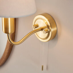 Anson Lighting Carwyn Brushed Gold Effect And Ivory Linen Shade 1 Light Bathroom Wall Light - thumbnail 5