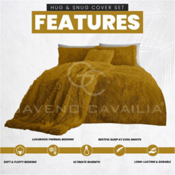 Gc Gaveno Cavailia Hug & Snug Teddy Fleece Double Ochre Duvet Cover With Matching Pillowcase Warm Fluffy Soft & Cosy Bedding Set - thumbnail 4