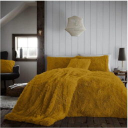 Gc Gaveno Cavailia Hug & Snug Teddy Fleece Double Ochre Duvet Cover With Matching Pillowcase Warm Fluffy Soft & Cosy Bedding Set - thumbnail 1