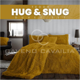 Gc Gaveno Cavailia Hug & Snug Teddy Fleece Double Ochre Duvet Cover With Matching Pillowcase Warm Fluffy Soft & Cosy Bedding Set - thumbnail 2