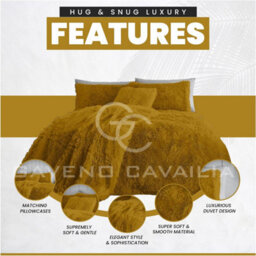 Gc Gaveno Cavailia Hug & Snug Teddy Fleece Double Ochre Duvet Cover With Matching Pillowcase Warm Fluffy Soft & Cosy Bedding Set - thumbnail 3