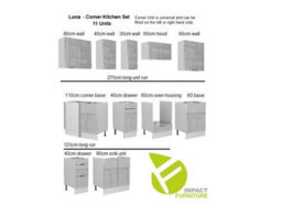 Impact Furniture Corner Kitchen Cabinets Set 11 Units Left Right Modern Storage Soft Close Light Grey Gloss Fitted Kitchen Star - thumbnail 2