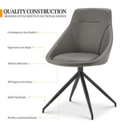 Bravich Lisbon Faux Leather Swivel Grey Dining Chair - thumbnail 4