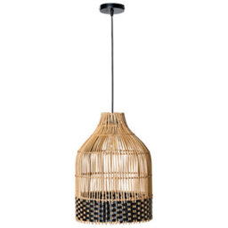 Wyld And Coco Rattan Pendant Lamp With Iron Frame, 30Cm X 151Cm Drop - thumbnail 1