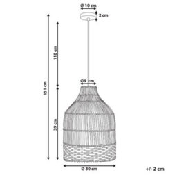 Wyld And Coco Rattan Pendant Lamp With Iron Frame, 30Cm X 151Cm Drop - thumbnail 4