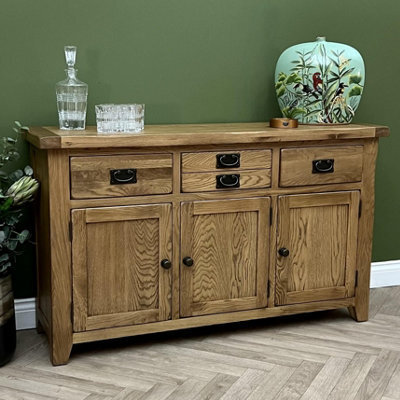 Elm Home And Garden Rustic Oak 3 Door 3 Drawer Sideboard Buffet Fully Assembled 137Cm Wide X 81Cm High X 40Cm Deep - image 1