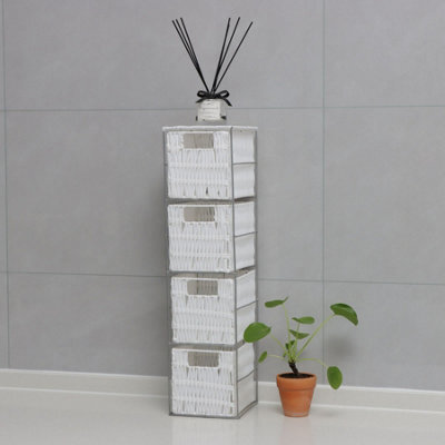 Home Source Ankara Fully Assembled Slim 4 Drawer Wicker Basket Storage Tower Unit Silver White - image 1