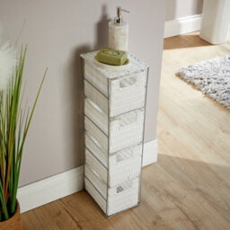 Home Source Ankara Fully Assembled Slim 4 Drawer Wicker Basket Storage Tower Unit Silver White - thumbnail 2
