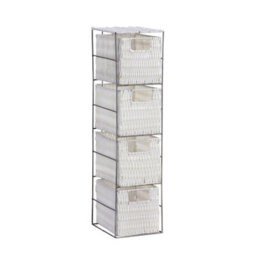 Home Source Ankara Fully Assembled Slim 4 Drawer Wicker Basket Storage Tower Unit Silver White - thumbnail 6