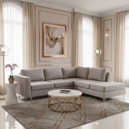Orlando Velvet Living Room Corner Sofa Metal Legs Freestanding Upholstered Back 2355Cm 212Cm 85Cm Light Grey Right - thumbnail 1
