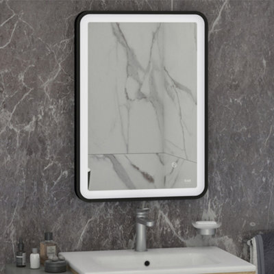 RAK Ceramics Rak Art Soft 600X800 Matt Black Rectangular Illuminated Bathroom Mirror With Touch Sensor & Demister, Ip44 - image 1