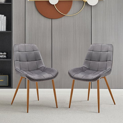 Furniture in Fashion Primo Grey Fabric Dining Chairs With Oak Legs In Pair - image 1