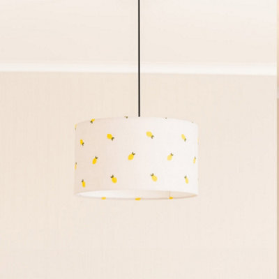 Valuelights Brae Natural White Fabric Lemon Embroidered Medium Drum Lamp Shade (D)35Cm - image 1