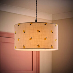 Valuelights Brae Natural White Fabric Lemon Embroidered Medium Drum Lamp Shade (D)35Cm - thumbnail 5
