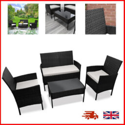 Divchi Garden Furniture Set Rattan Patio Conservatory Balcony 4 Seater Piece Glass Top Coffee Table Sofa Black - thumbnail 6