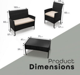 Divchi Garden Furniture Set Rattan Patio Conservatory Balcony 4 Seater Piece Glass Top Coffee Table Sofa Black - thumbnail 5