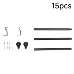 Living And Home Glossy Black Multi-Section Metal Telescopic Curtain Rod And Bracket (71-121Cm) - thumbnail 1