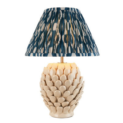 Luminosa Lighting Luminosa Layered Leaf Ivory Crackle Glaze Table Lamp With Marlin Blue Fabric Ikat Shade 30Cm B22 - image 1